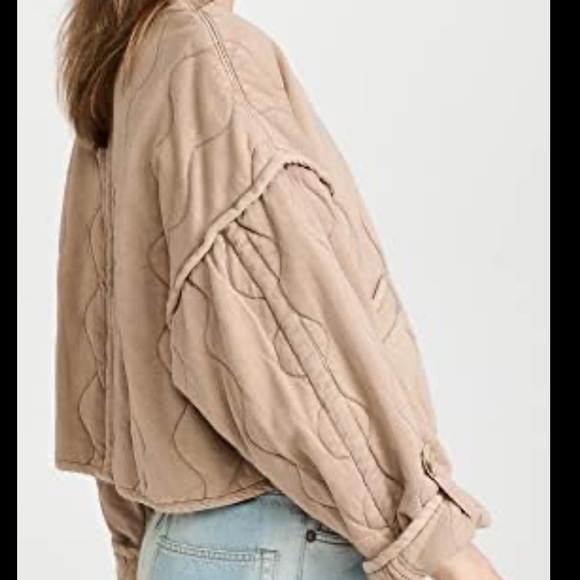 NWT FREE PEOPLE gwynnie quilted crop jacket in champagne diamonds size large - Picture 8 of 15